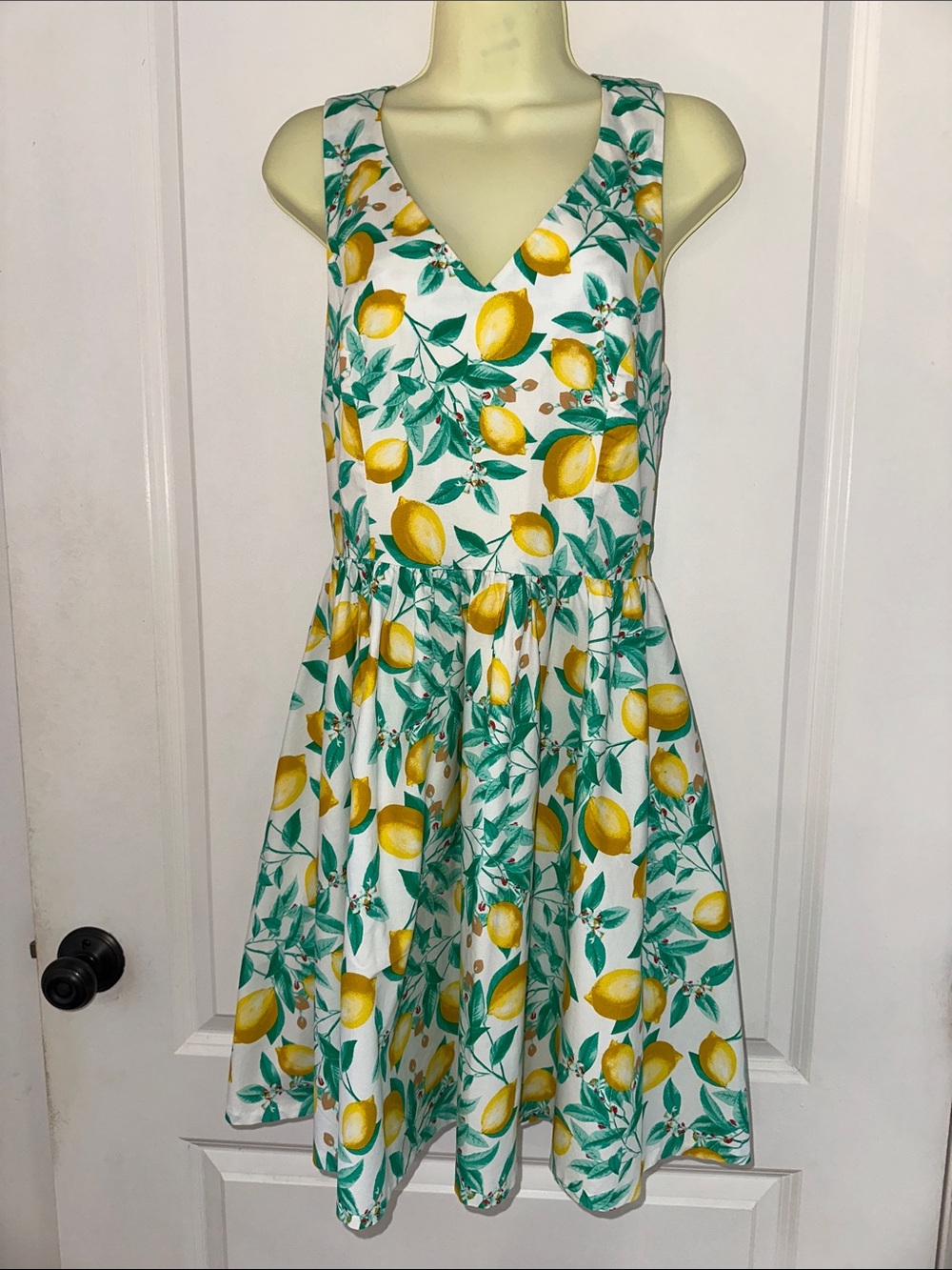 Elle Lemon Tree Print V-Neck Fit & Flair Sundress‎ With Criss Cross Back